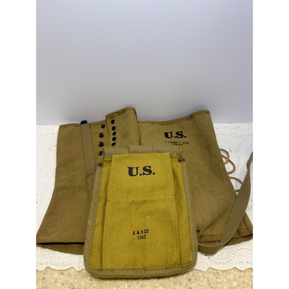US Military Canvas Gaiters Marked 1943 & Ammunition Pouch 1942 Set - Picture 1 of 11